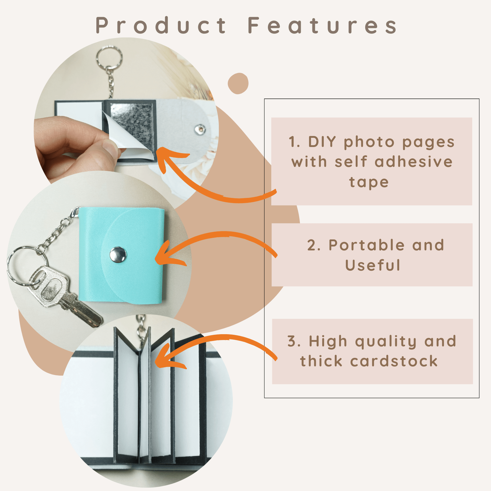 Mini Photo Keychain,Picture Keychains (White) Personalized Album for Family, Boyfriend, Couples, Dog, Friends - uniqicon