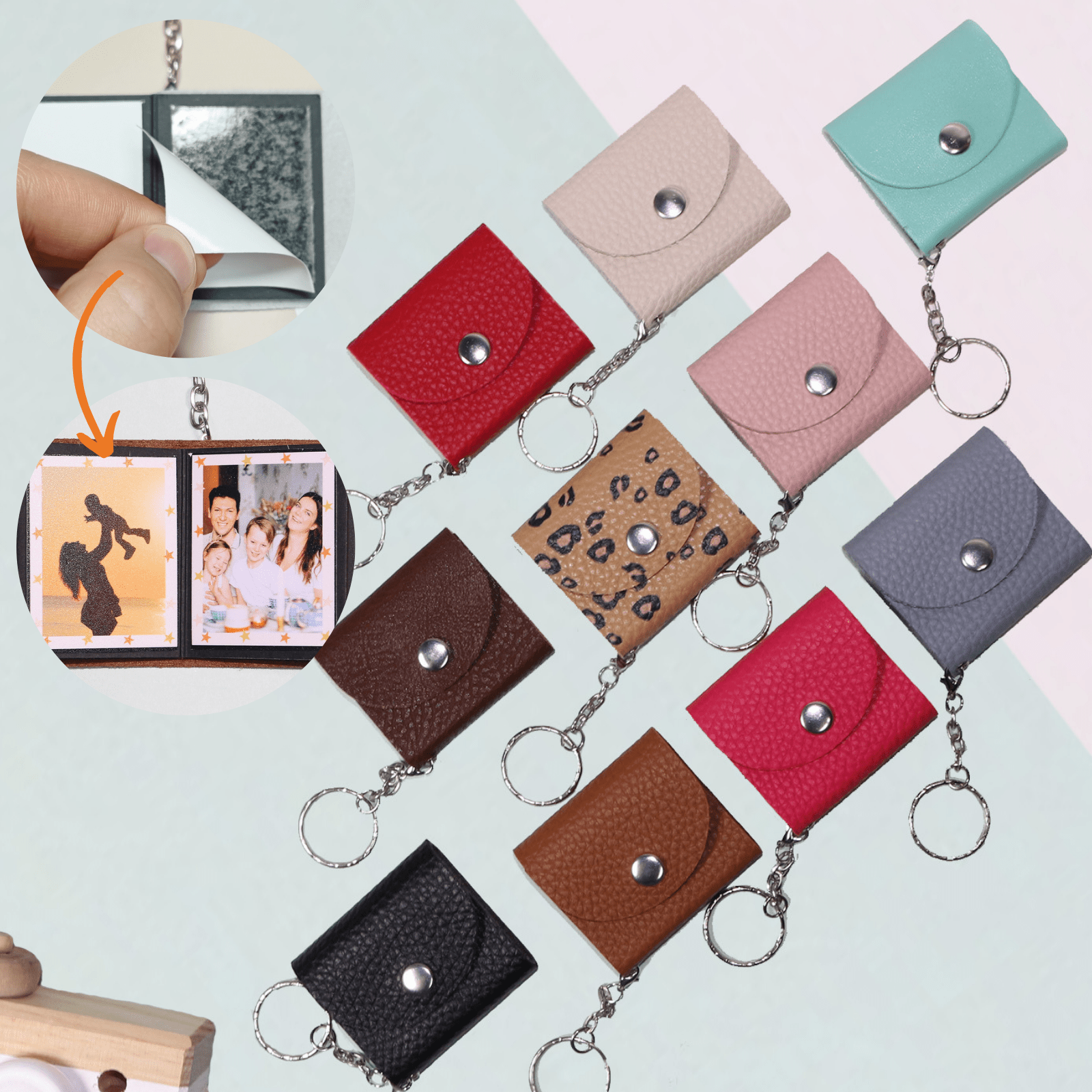 Mini Photo Keychain,Picture Keychains(Light Brown) Personalized Album for Family, Boyfriend, Couples, Dog, Friends - uniqicon