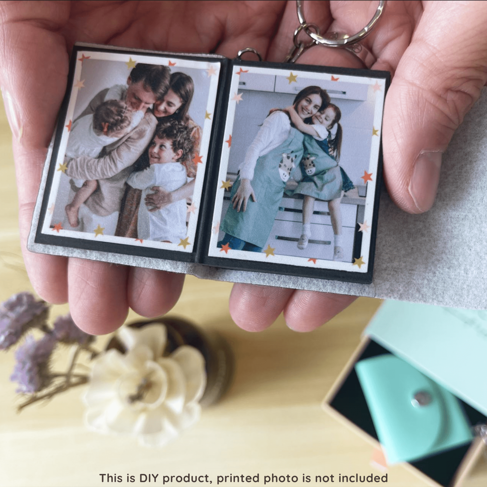 Mini Photo Keychain,Picture Keychains(Light Brown) Personalized Album for Family, Boyfriend, Couples, Dog, Friends - uniqicon