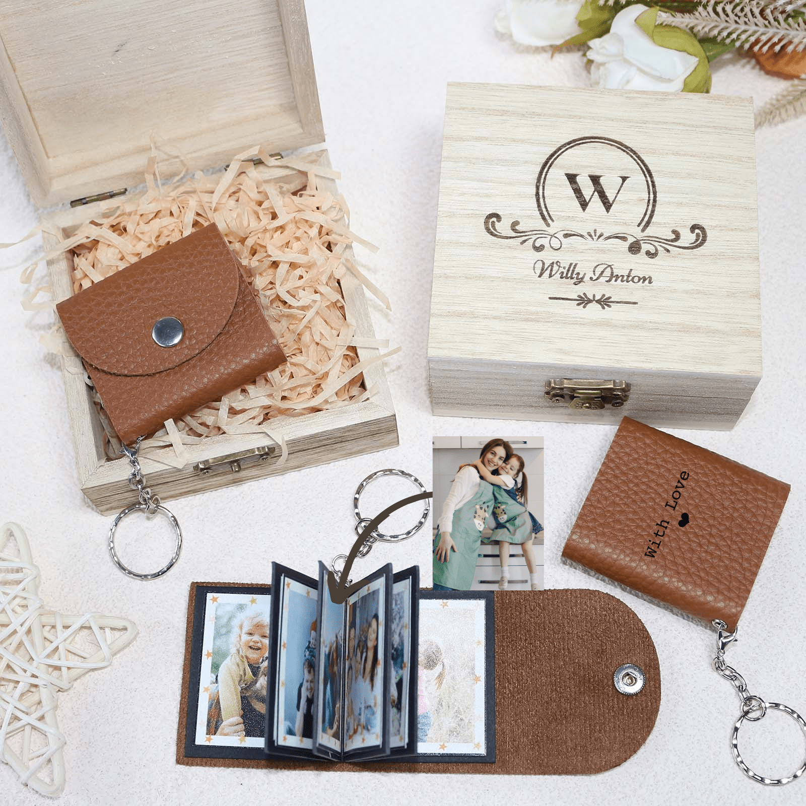 Personalized Mini Photo Keychain,Picture Keychains(Light brown) Personalized Album, Mini Cute Key Ring Keychain with Picture Book for Family, Boyfriend, Couples, Dog, Friends - uniqicon