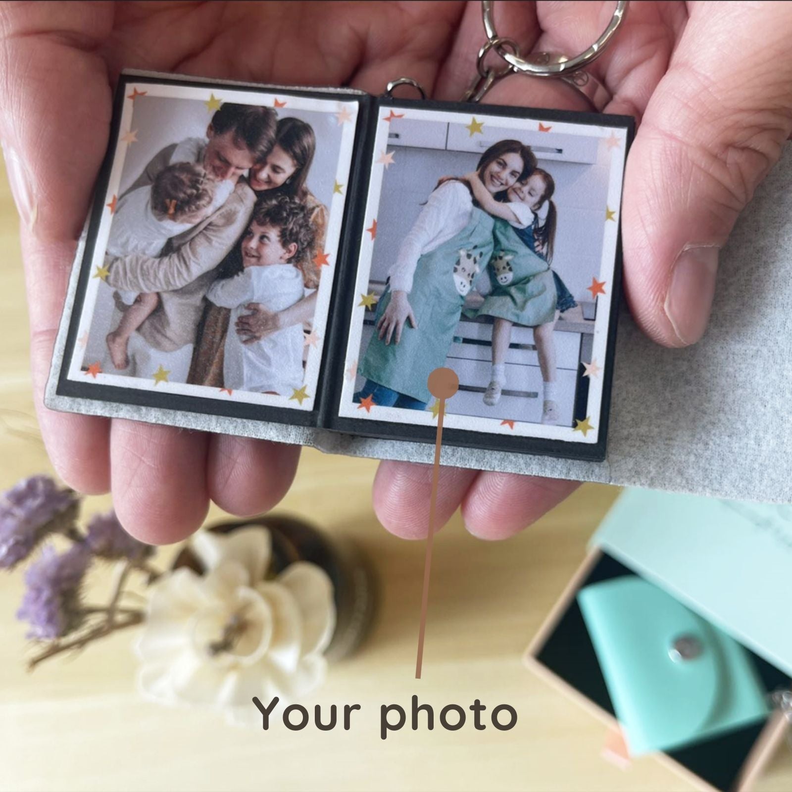 Personalized Mini Photo Keychain,Picture Keychains(Rose red) Personalized Album, Mini Cute Key Ring Keychain with Picture Book for Family, Boyfriend, Couples, Dog, Friends - uniqicon