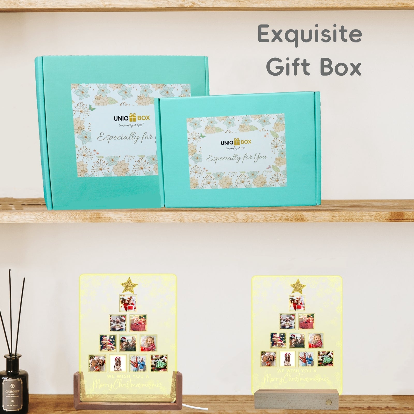 Christmas Tree Gift Night Light with Wooden Base, Personalised Photo LED Lamp, Customised Family Photo Keepsake for Dad Daddy Mum Grandma from Son Daughter Kids, Unique Acrylic Home Decor for Couple - uniqicon