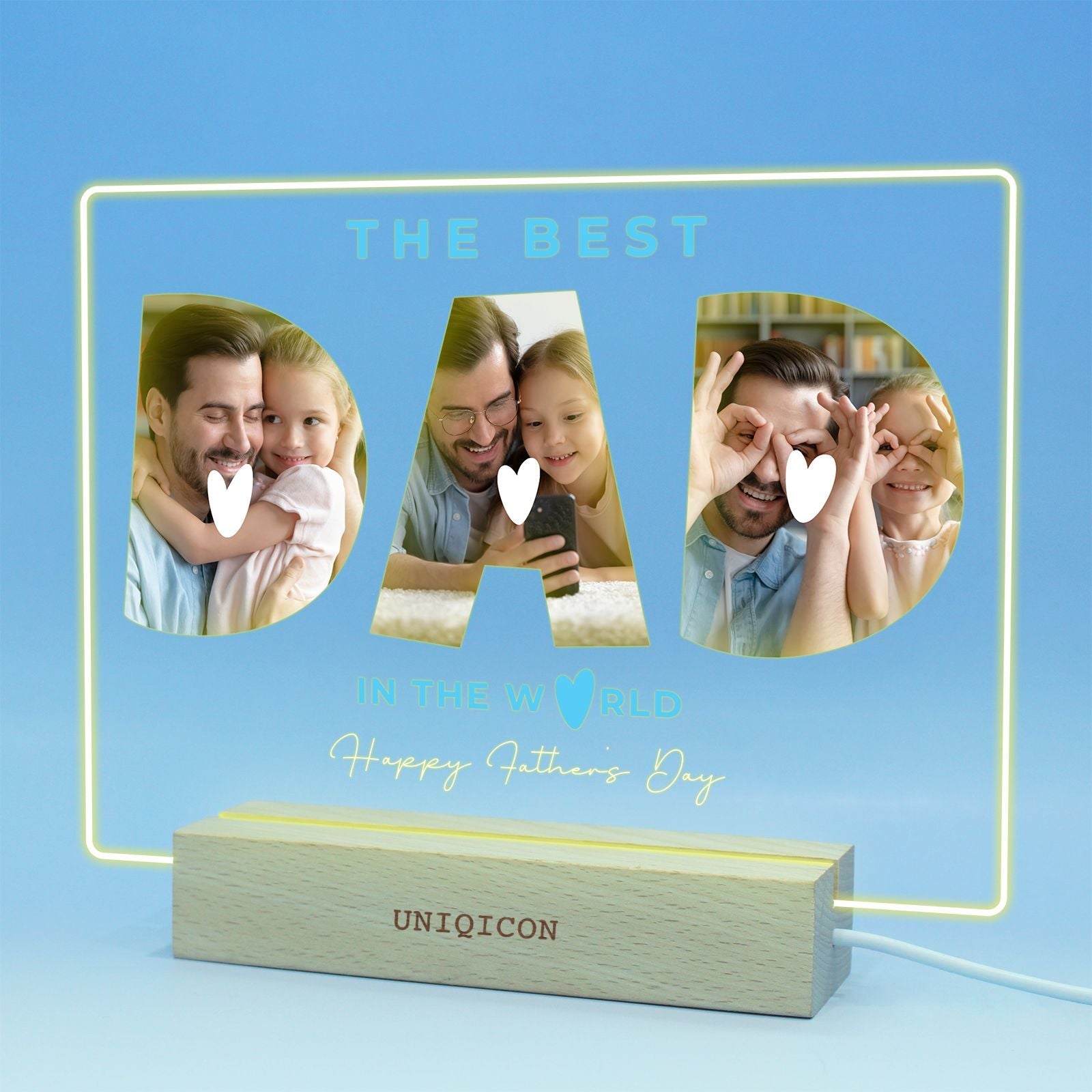 Personalised Father's Day Gifts from Son,First Father's Day Photo Gift for Step Dad from Daughter,Dad Memorial Gifts with Photo Frame from Baby - uniqicon