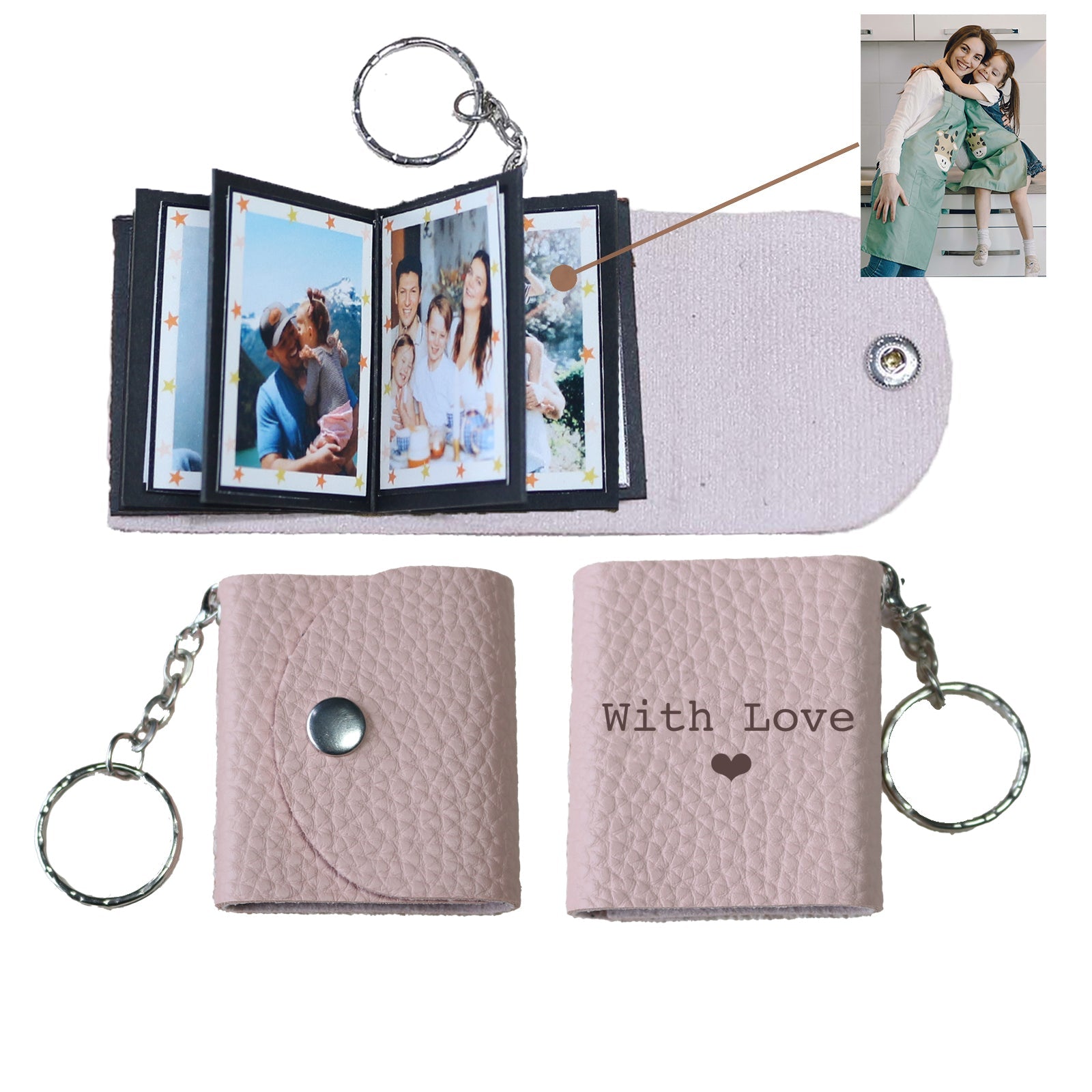 Personalized Mini Photo Keychain,Picture Keychains(Black) Personalized Album, Mini Cute Key Ring Keychain with Picture Book for Family, Boyfriend, Couples, Dog, Friends - uniqicon