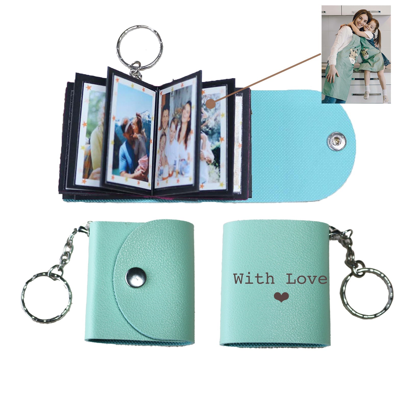Personalized Mini Photo Keychain,Picture Keychains(Light pink) Personalized Album, Mini Cute Key Ring Keychain with Picture Book for Family, Boyfriend, Couples, Dog, Friends - uniqicon