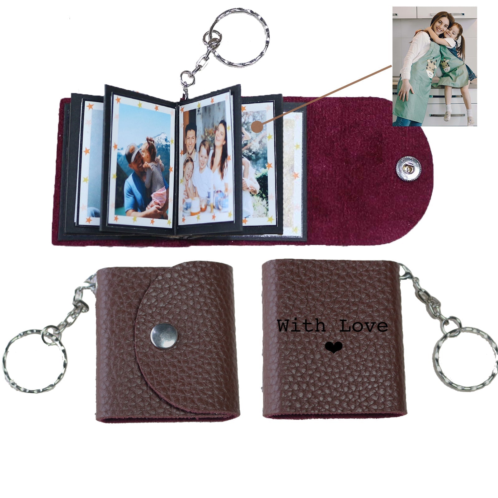 Personalized Mini Photo Keychain,Picture Keychains(Light pink) Personalized Album, Mini Cute Key Ring Keychain with Picture Book for Family, Boyfriend, Couples, Dog, Friends - uniqicon