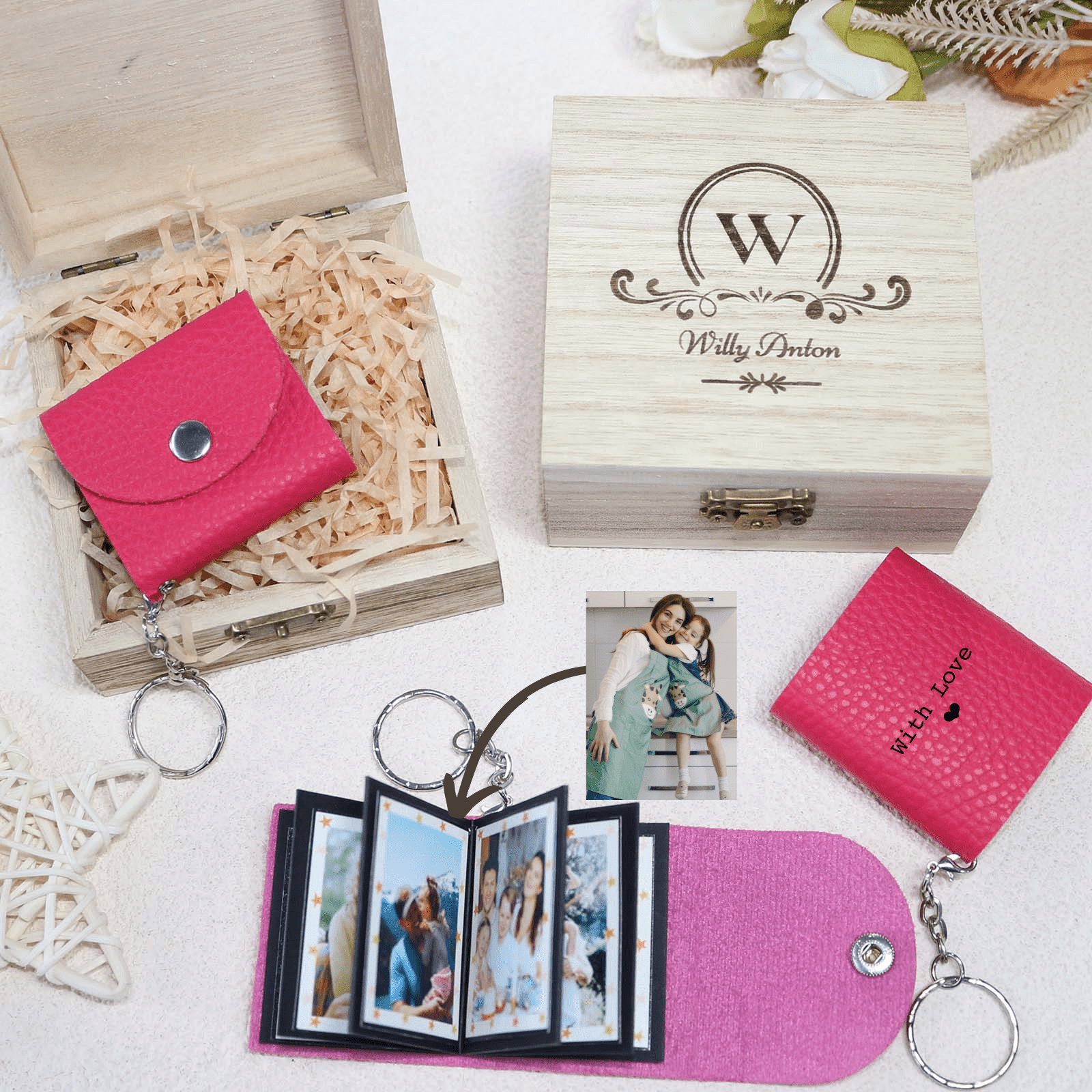 Personalized Mini Photo Keychain,Picture Keychains(Rose red) Personalized Album, Mini Cute Key Ring Keychain with Picture Book for Family, Boyfriend, Couples, Dog, Friends - uniqicon